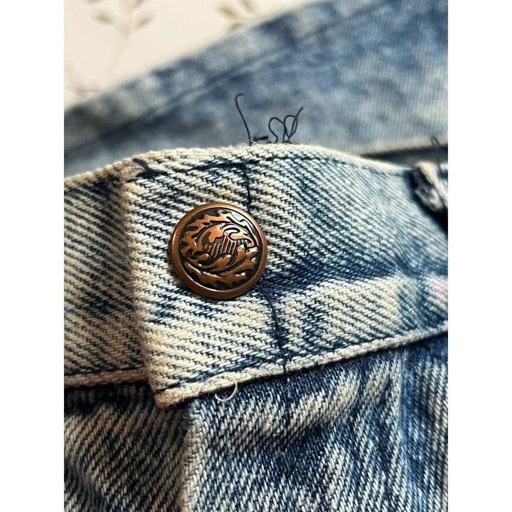 Vintage Girls 80s Acid Wash Denim Skirt High Waisted A-Line Blue Size 12 22